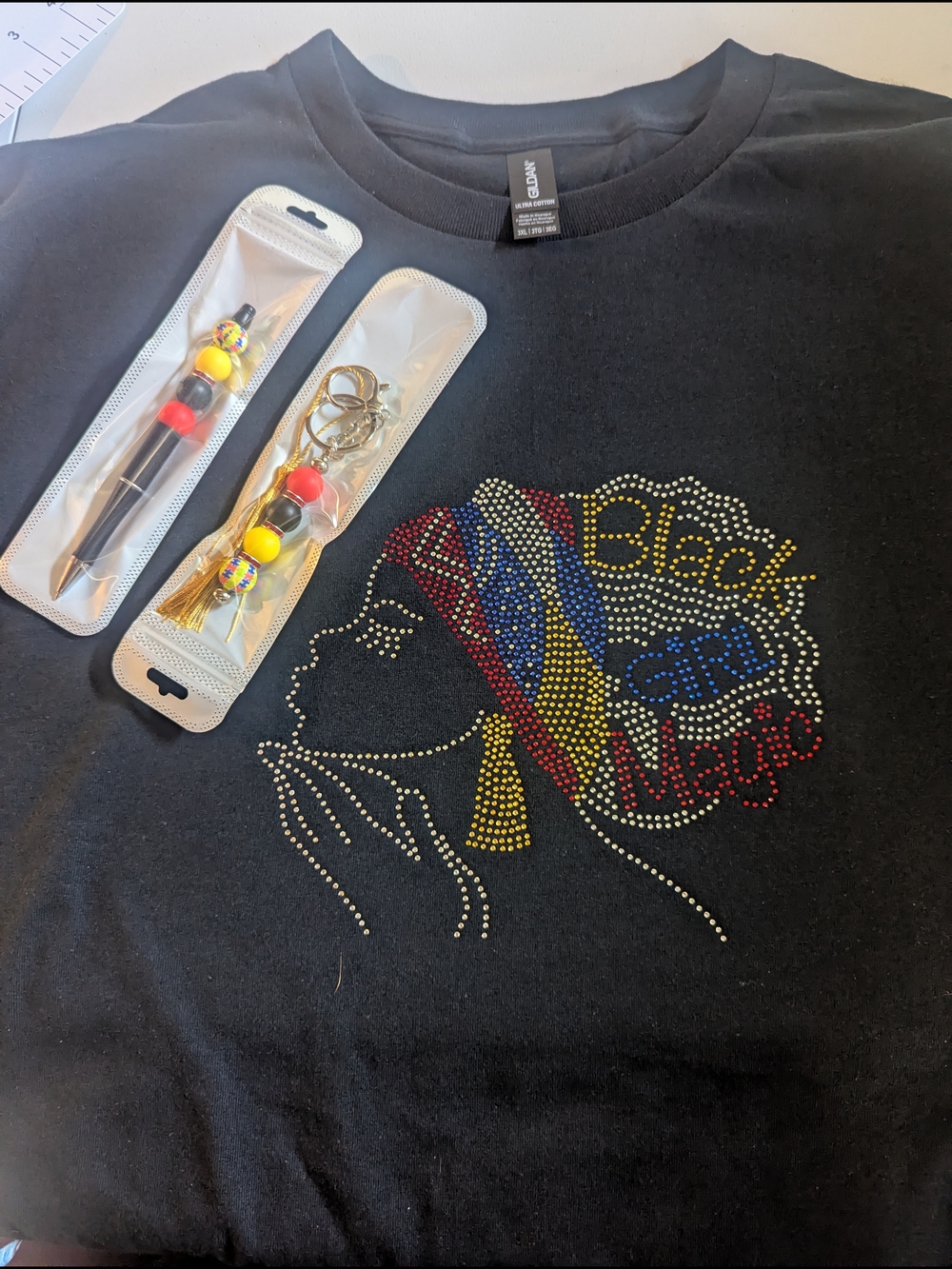 Rhinestone 'Black Girl Magic' T-shirt Bundle With Pen And Matching Keychain